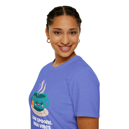 Low Spoons High Vibes T-Shirt | Chronic Illness Positivity Tee | Spoonie Haven Apparel