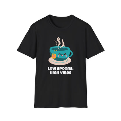 Low Spoons High Vibes T-Shirt | Chronic Illness Positivity Tee | Spoonie Haven Apparel